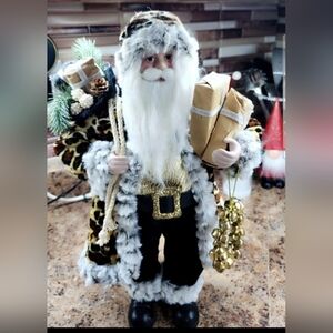 Leopard Print Santa Figurine with Gold Accents